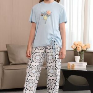 Blue Daisy Tee & Printed Pants...