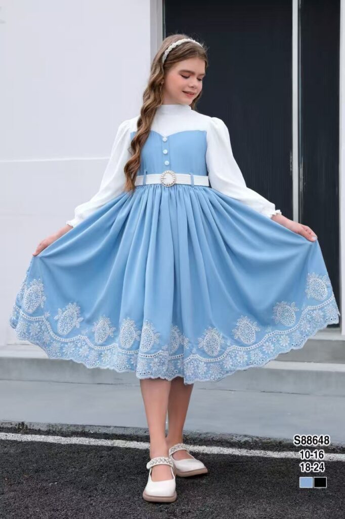 Sky Blue Eyelet Lace Party Dress