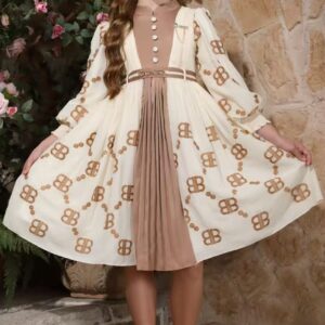 Ivory Monogram Pleated Dress