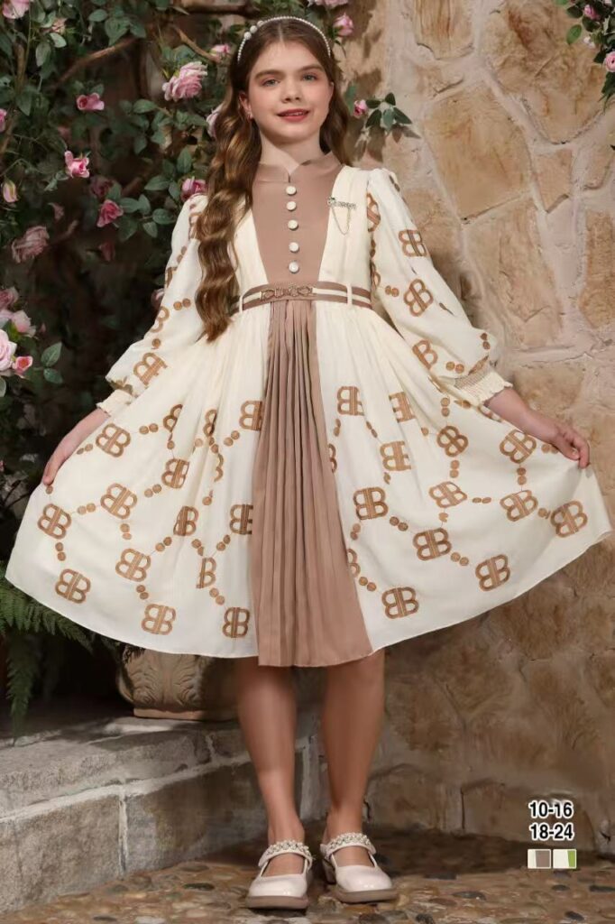 Ivory Monogram Pleated Dress